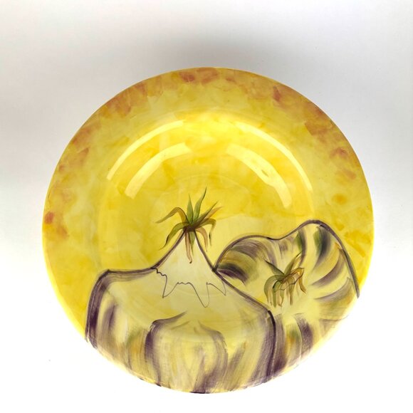 Large 16" Italian Pottery Barn Sappelle Yellow Bowl - Hand-Painted Eggplant - Picture 4 of 13